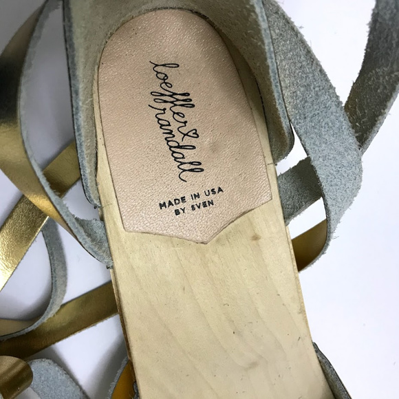 Loeffler Randall Inge Gold Lace-Up Wooden Sandals - Picture 6 of 6